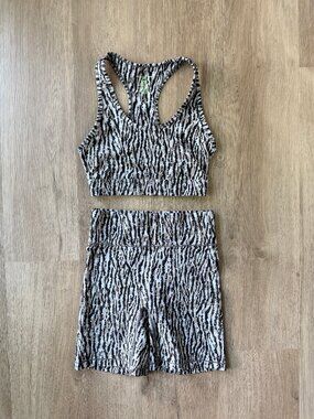 ALL ACCESS Front Row Zebra Top Sports Bra & Bike Shorts Athletic XS